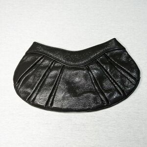 Hobo International gray pleated clutch, patent or glazed leather, pleated design